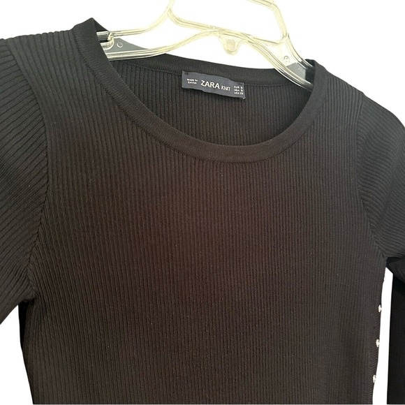 Zara Ribbed Knit Zipper Long Sleeve Sweater Women's Small Black Grunge Goth - Picture 3 of 7